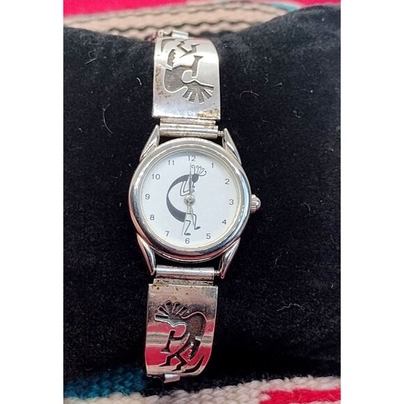 Vtg Native Made Sterling Kokopelli Watch w/Tips Watch Works Adjustable Band - Picture 1 of 9